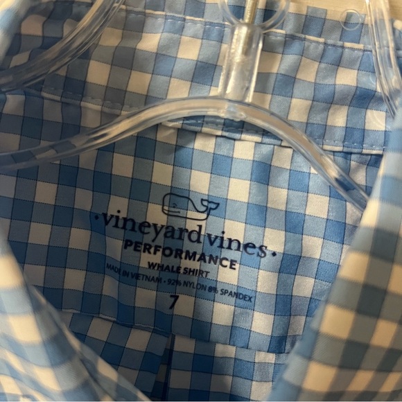 Vineyard Vines Performance Button Down Shirt Blue Gingham Size 7 Boy's Preppy - Picture 3 of 4